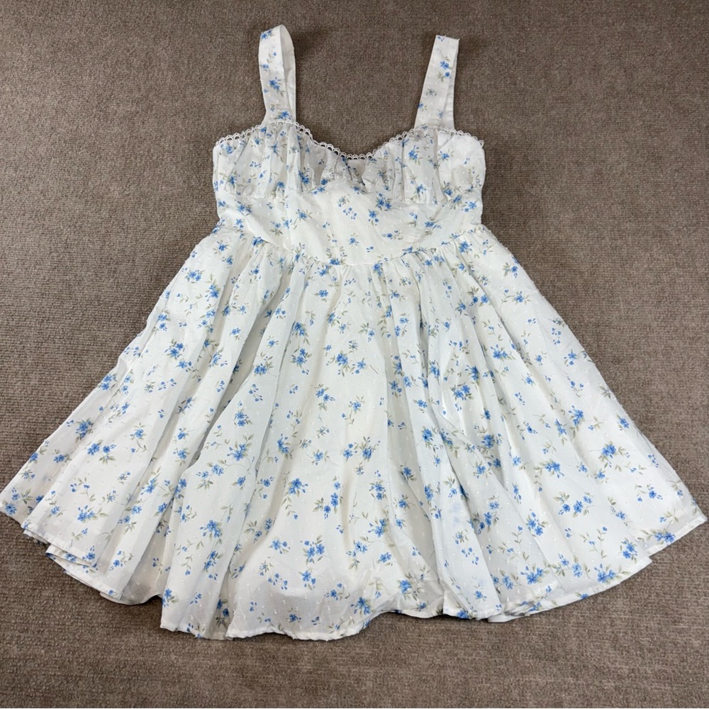 Altar'd State White and Blue Floral Kids Dress